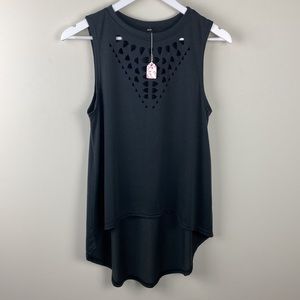 Cut Out Tank Top High Low Hem Black Plus Sizes